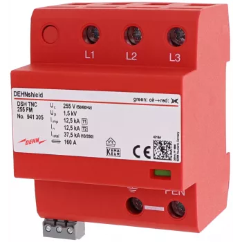DEHN DSH TNC 255 FM Tipo 1+2 descarregador combinado de corrente de raio e sobretensão para sistemas TN-C trifásicos 941305