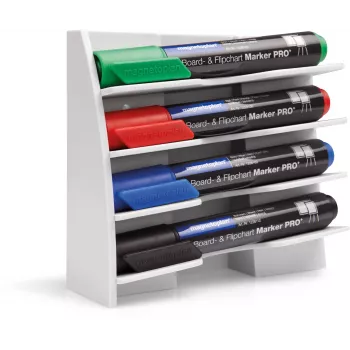 MAGNETOPLAN HOLTZ Suporte de marcadores em plástico para 4 marcadores de quadro, magnético, inclinado para proteção contra secagem, branco (12294)