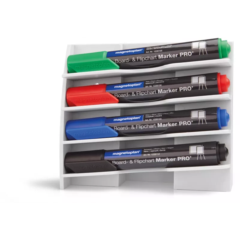 MAGNETOPLAN HOLTZ Suporte de marcadores em plástico para 4 marcadores de quadro, magnético, inclinado para proteção contra secagem, branco (12294)