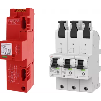 DEHN SET 1 DSH ZP B2 LSG TT + 1X DSHU Combinado para-raios e para sobretensões Tipo 1+2, 4 polos, 255 V, 50 kA 909655