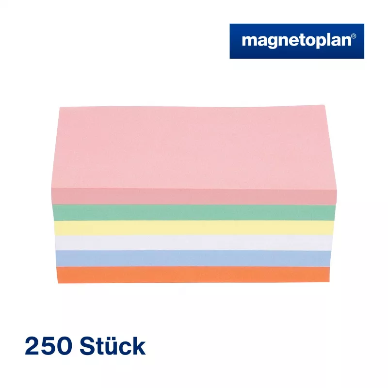 Cartões de comunicação MAGNETOPLAN HOLTZ retangulares 200 x 100 mm cores sortidas (rosa, verde, amarelo, branco, azul, laranja) - 250 cartões 112501510