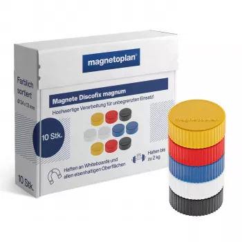 Ímanes Discofix Magnum Magnetoplan mistos para quadro branco, 34 mm, 10 unid. 1660010