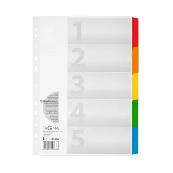 PAGNA A4 registo de 5 partes, separadores de 5 cores, folhas divisórias brancas