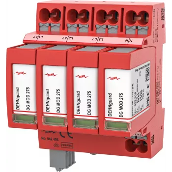DEHN DEHNguard MP TNS 275 FM Tipo 2 para-raios de sobretensão, 4 polos, 275V, 40kA, calha DIN 942405