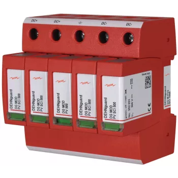 DEHN DG M PV2 SCI 1000 para-raios Type 2 para instalações fotovoltaicas, 3 polos, 1000 V DC, 40 kA, montagem em calha DIN 952514