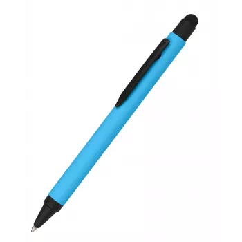 ONLINE SCHREIBGERÄTE ALU Stylus esferográfica azul, mecanismo rotativo, ponta média, stylus integrado para ecrãs táteis capacitivos 32118/3D