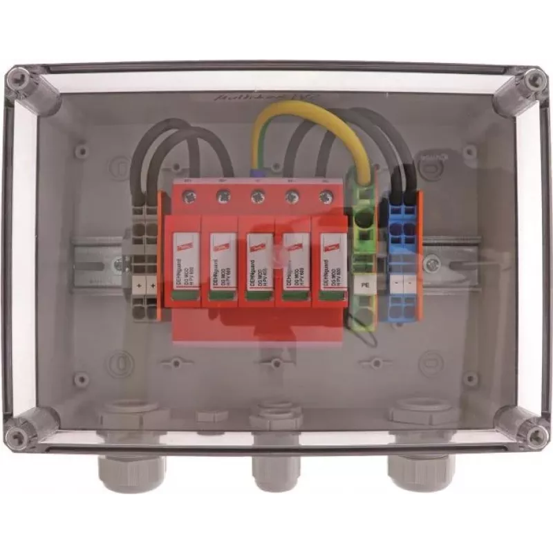 DEHN DCU 2 YPV 1100 2M 1S dispositivo de proteção contra sobretensões Tipo 2 para instalações fotovoltaicas, 2 MPPT, 1 string por MPPT, 1100 V DC, caixa IP65 900921