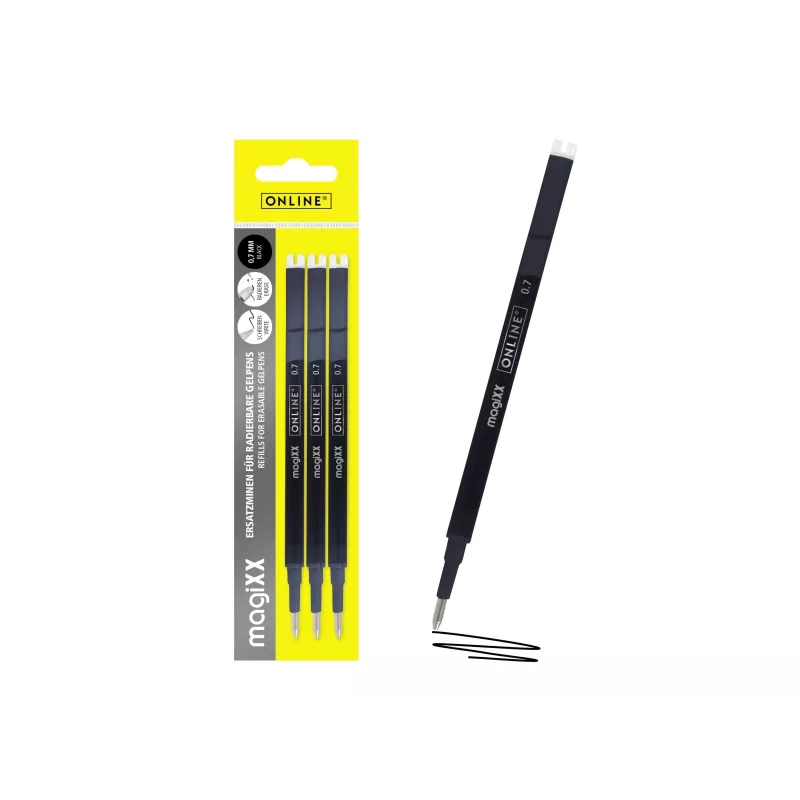 ONLINE magiXX recarga de caneta de gel preta 0,7 mm, pack de 3 40161/3