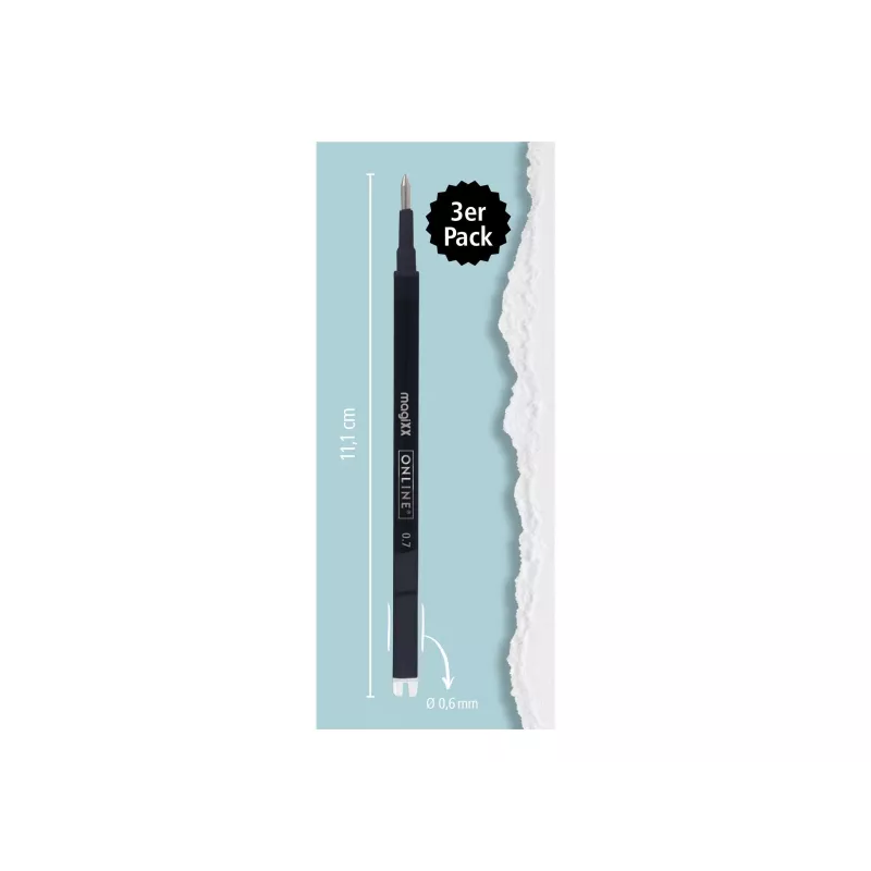 ONLINE magiXX recarga de caneta de gel preta 0,7 mm, pack de 3 40161/3