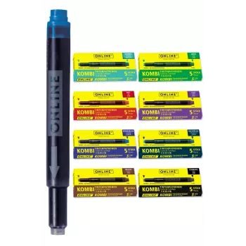 ONLINE cartuchos de tinta universais para caneta de tinta permanente, 6 cores diferentes (azul-rei, preto, castanho, azul-noite, violeta, vermelho), Standard International curto 70057