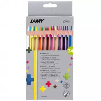 Lápis de cor triangulares LAMY plus, conjunto de 24 peças em estojo de cartão, forma triangular ergonómica, superfície mate, mina resistente à quebra 1222008