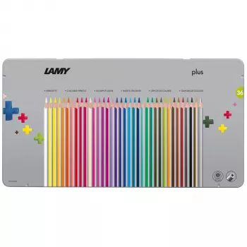 Lápis de cor triangulares LAMY Plus, estojo metálico de 36 peças, forma triangular ergonómica, superfície mate, cores sortidas (1226065)