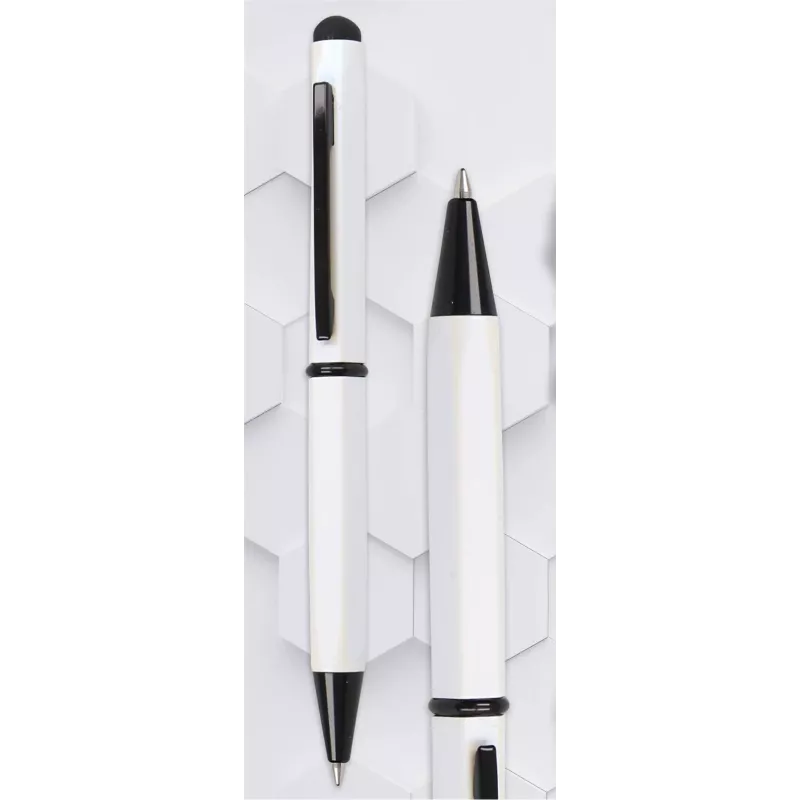 ONLINE SCHREIBGERÄTE Hexagon Stylus Esferográfica, caixa branca, tinta azul, stylus capacitivo, mecanismo rotativo, alumínio, 1 unid. (21031/3D)