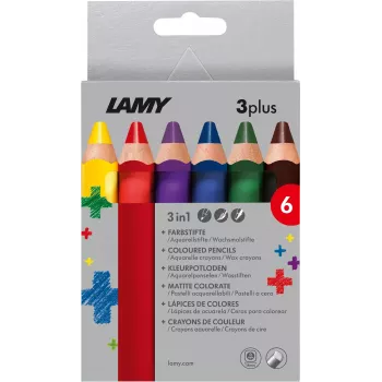 LAMY 3plus Lápis de cor, conjunto de 6, ergonómico triangular, mina extra grossa resistente à quebra, cores variadas 1222002