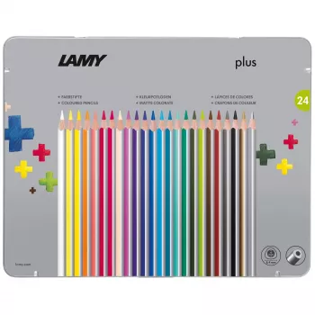 LAMY Dreikant plus Lápis de cor, 24 cores diferentes, forma triangular ergonómica, superfície mate, lata metálica 1222010