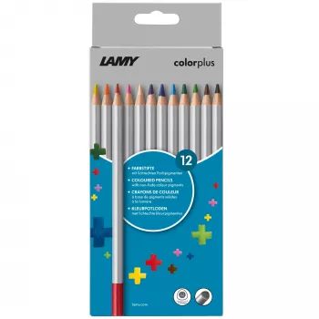 LAMY colorplus lápis de cor triangulares, 12 cores diferentes, forma triangular ergonómica, acabamento mate, estojo de cartão 1233468
