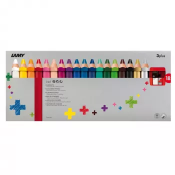Lápis de cor LAMY 3-in-1 3plus, conjunto de 18 peças em estojo de cartão – aguarela, lápis de cera e lápis de cor num só 1223549