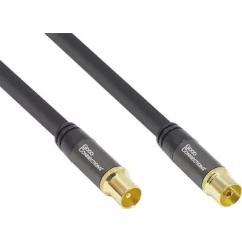 Cabo de antena GoodConnections SmartFLEX, ficha coaxial IEC macho para conector fêmea, dourado, blindagem quádrupla, 120 dB, preto, 7,5 m (GC-M2056)