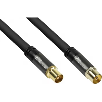 Cabo de antena GoodConnections SmartFLEX, ficha coaxial IEC macho para conector fêmea, dourado, blindagem quádrupla, 120 dB, preto, 7,5 m (GC-M2056)