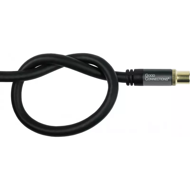 Cabo de antena GoodConnections SmartFLEX, ficha coaxial IEC macho para conector fêmea, dourado, blindagem quádrupla, 120 dB, preto, 7,5 m (GC-M2056)