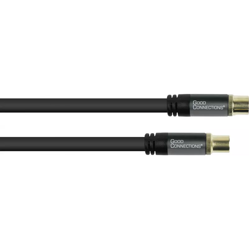 Cabo de antena GoodConnections SmartFLEX, ficha coaxial IEC macho para conector fêmea, dourado, blindagem quádrupla, 120 dB, preto, 7,5 m (GC-M2056)