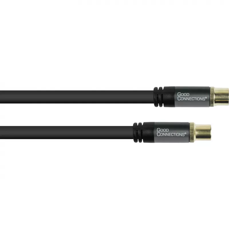 Cabo de antena GoodConnections SmartFLEX, ficha coaxial IEC macho para conector fêmea, dourado, blindagem quádrupla, 120dB, preto, 10m (GC-M2057)