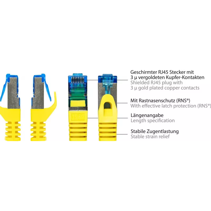 Good Connections RNS® cabo de rede Cat. 6A S/FTP com Snagless Boot, isento de halogéneos, amarelo, 20 m 8060-H200Y