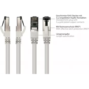 GoodConnections Alcasa 8080L-200 cabo de rede Cat8.1 S/FTP, 20 m, cinzento, RJ45, 40 Gbit/s, 2000 MHz