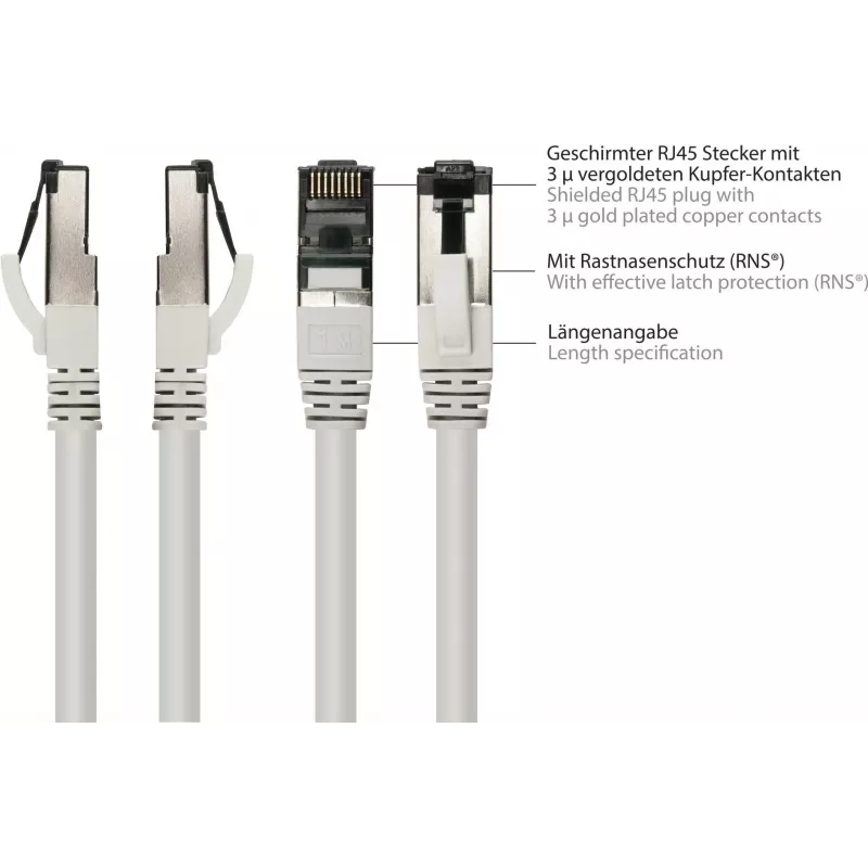 GoodConnections Alcasa 8080L-200 cabo de rede Cat8.1 S/FTP, 20 m, cinzento, RJ45, 40 Gbit/s, 2000 MHz