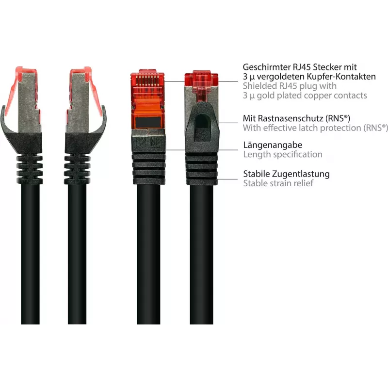 GoodConnections Alcasa 8060-400S Cat6 S/FTP Cabo patch, RJ45 macho para macho, 40 m, banhado a ouro
