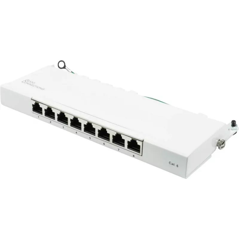 GoodConnections GC-N0113 Painel de ligação Cat.6 8 portas STP para secretária, 0,5U, sem ferramentas, branco puro RAL9010