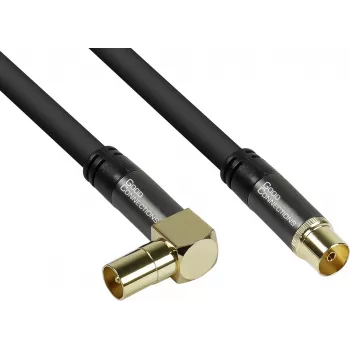 GoodConnections Cabo de antena SAT SmartFLEX 7,5 m – ficha coaxial IEC angular para conector fêmea, dourado, blindagem quádrupla, 120 dB, preto (GC-M2076)