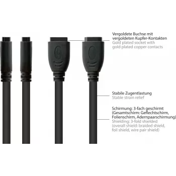 Good Connections Cabo de instalação HDMI, conector fêmea HDMI Type-A para conector fêmea de montagem em painel, 0,3 m, preto HDMI-AD23