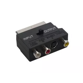 GoodConnections Alcasa 5525-3CU Adaptador SCART para 3x RCA + S-Video com comutador de direção, preto
