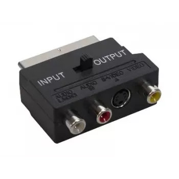 GoodConnections Alcasa 5525-3CU Adaptador SCART para 3x RCA + S-Video com comutador de direção, preto