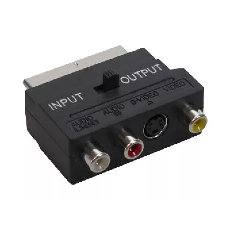GoodConnections Alcasa 5525-3CU Adaptador SCART para 3x RCA + S-Video com comutador de direção, preto