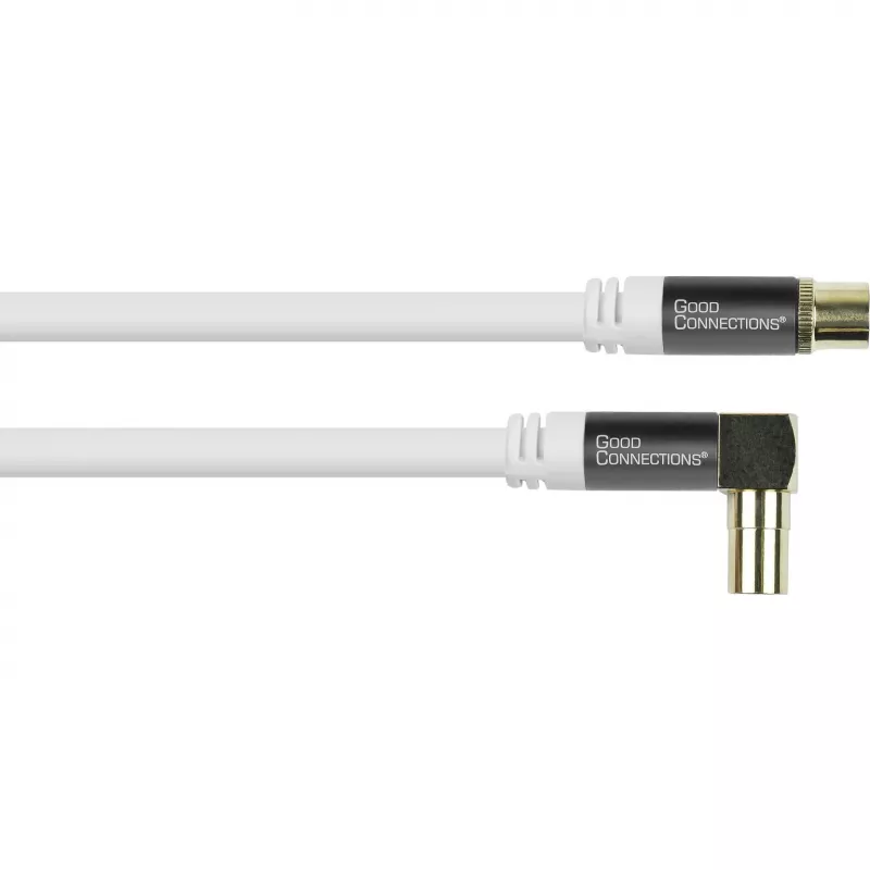 Good Connections GC-M2070 Cabo de antena de TV angular SmartFLEX - 30 m - ficha coaxial IEC angulada para conector fêmea - blindagem quádrupla 120 dB 75 Ohm - ligações banhadas a ouro - branco