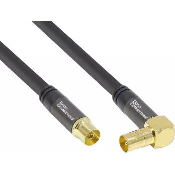 GoodConnections Cabo de antena SAT SmartFLEX, ficha IEC/coaxial angulada para conector fêmea, banhado a ouro, blindagem quádrupla, 120 dB, preto, 10 m (GC-M2077)