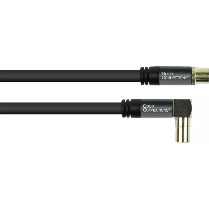 GoodConnections Cabo de antena SAT SmartFLEX, ficha IEC/coaxial angulada para conector fêmea, banhado a ouro, blindagem quádrupla, 120 dB, preto, 10 m (GC-M2077)