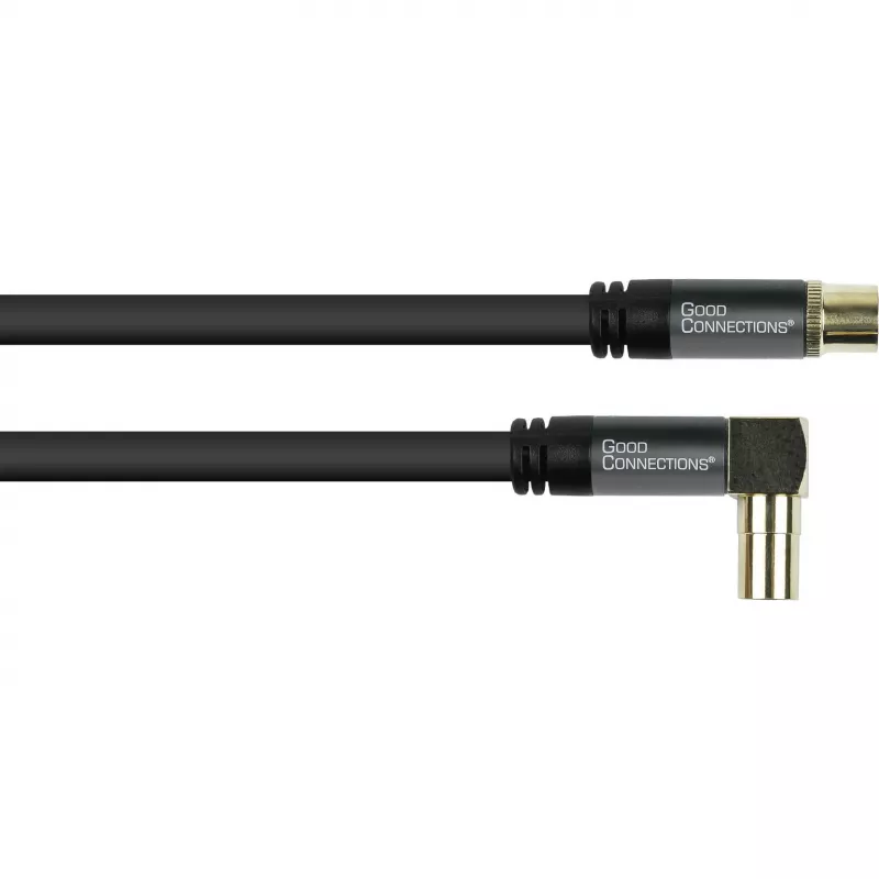 Good Connections Cabo de antena SAT SmartFLEX, ficha coaxial IEC angular para fêmea, banhado a ouro, blindagem quádrupla, 120 dB, preto, 3 m (GC-M2074)
