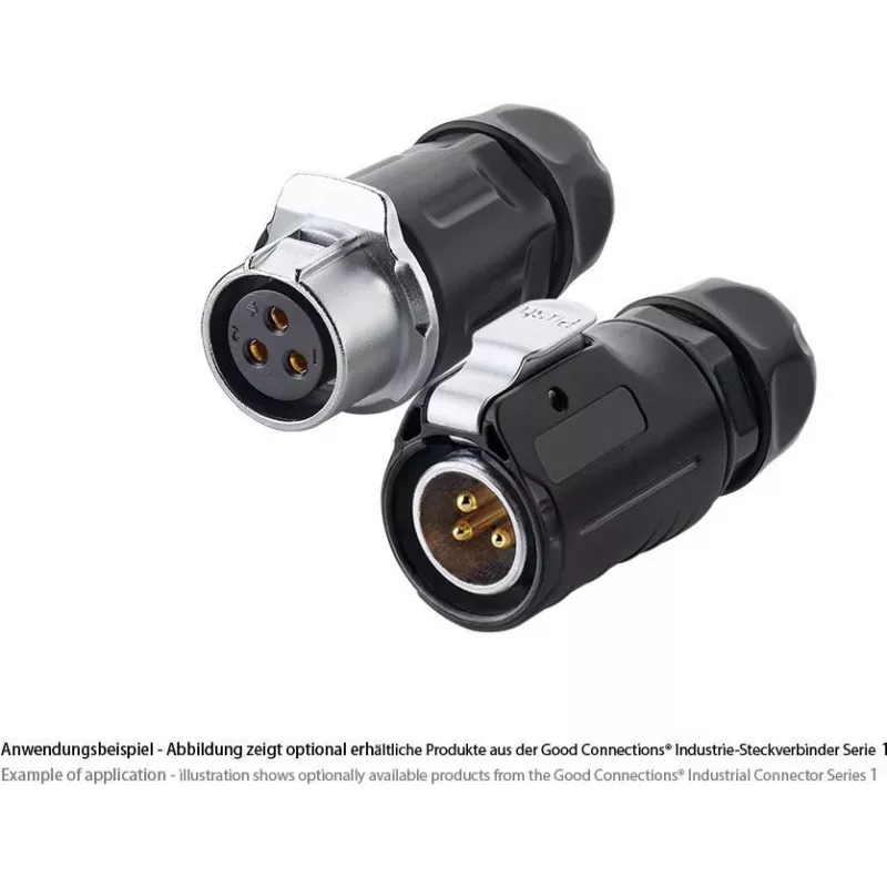 GoodConnections IC01-20P302 S1 Power conector industrial fêmea de 3 pinos, com bloqueio por clique, terminais de soldar, M20