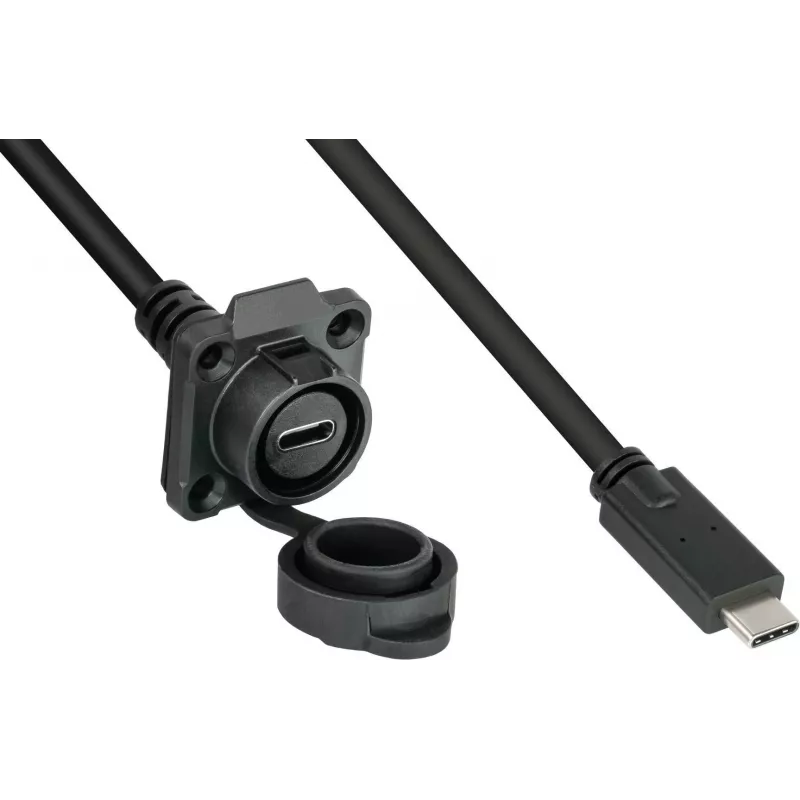 GoodConnections IC01-16U3102-010 S1 cabo USB-C industrial, USB 3.2 Gen 2, ficha para tomada de painel, M16, IP65/67, 1 m