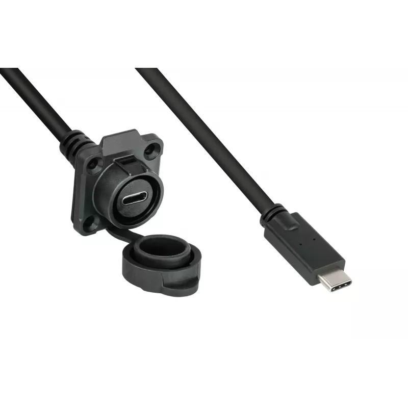 GoodConnections IC01-16U3102-010 S1 cabo USB-C industrial, USB 3.2 Gen 2, ficha para tomada de painel, M16, IP65/67, 1 m