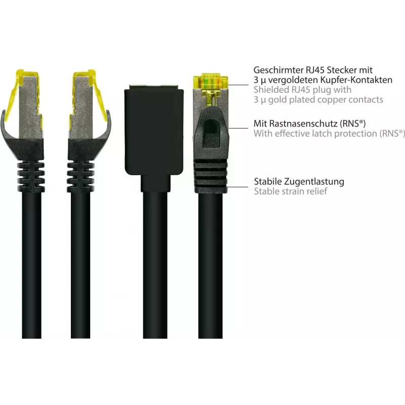 GoodConnections Cabo de extensão Cat.7 S/FTP RJ45 com proteção da patilha, isento de halogéneos, 1m, preto 8070VR-010S
