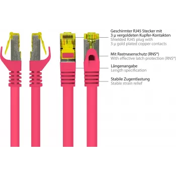 Good Connections Cabo de rede Cat.7 S/FTP, RJ45, 40 m, magenta, LSZH, 600 MHz, Snagless 8070R-400M