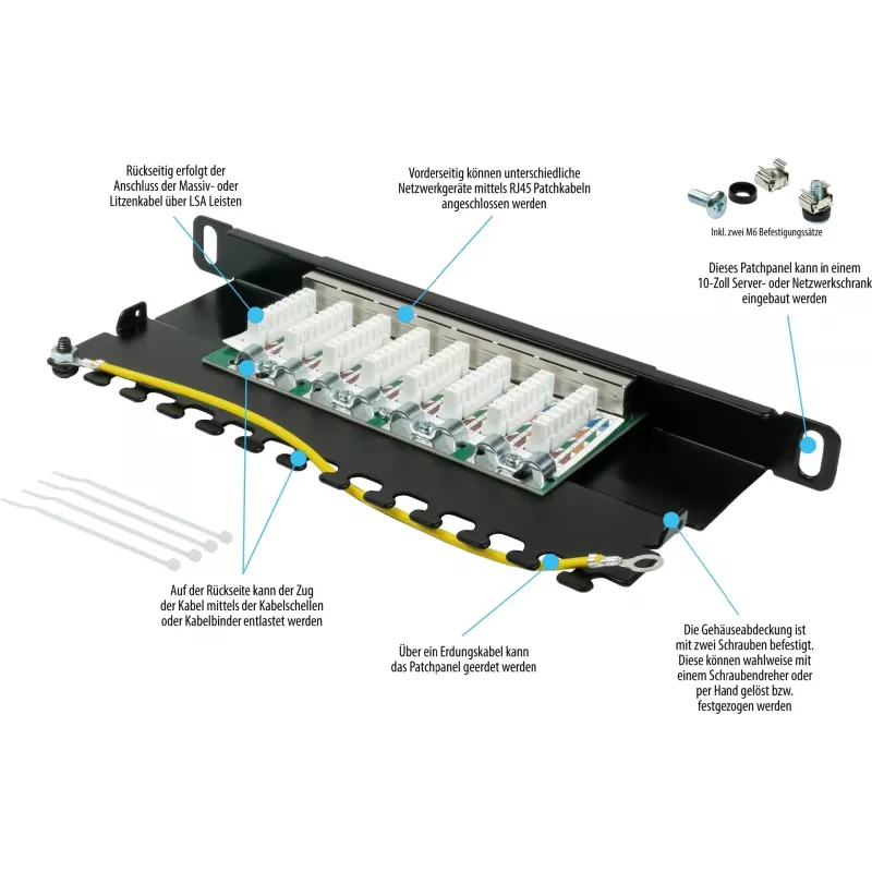 GoodConnections Alcasa GC-N0124 Keystone Jack RJ45 Cat6 blindado - sem ferramentas, Gigabit Ethernet, preto