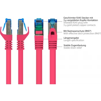 GoodConnections RNS® Cabo de rede Cat. 6A S/FTP com proteção da patilha, isento de halogéneos, magenta, 20m (8060-H200M)