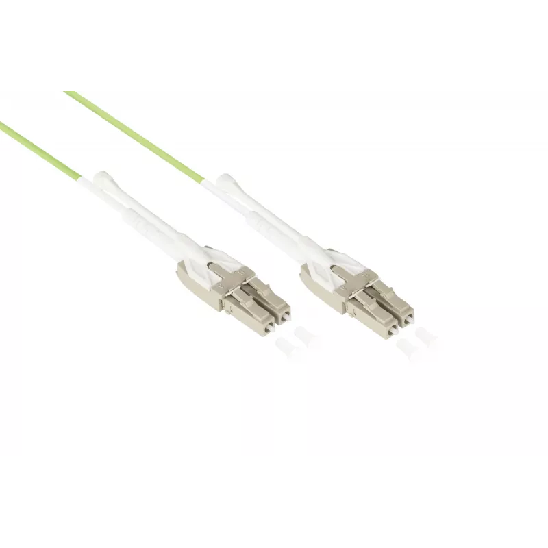 GoodConnections OM5 Cabo de fibra ótica patch LC/LC duplex Uniboot, 5m, LSZH, verde-limão LW-U815LC5