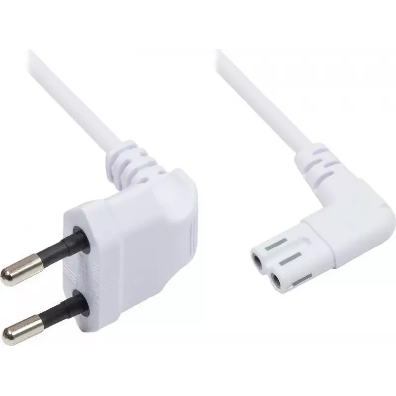 Good Connections cabo de alimentação Euro, ficha Euro para conector fêmea IEC C7, 90° em ambas as extremidades, branco, 0,75 m (1550-ZW007W)