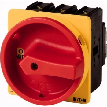 Eaton P3-63/EA/SVB/N/HI11 interruptor principal tripolar 63 A, montagem à superfície, IP65, punho vermelho/amarelo bloqueável 067351